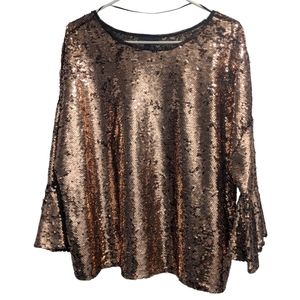Bold Elements Gold Sequins Bell Sleeve Top L